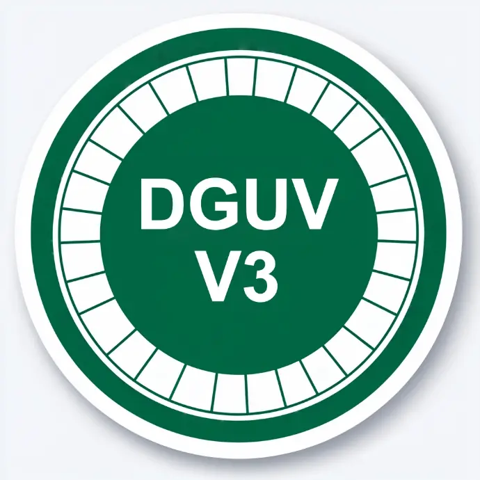 DGUV V3 Prüfplakette | Sicherheitsnachweis für Elektroanlagen Grüne DGUV V3-Prüfplakette mit Jahres- und Monatskennzeichnung zur Anzeige von Sicherheitsprüfungen an elektrischen Anlagen nach Vorschrift 3.